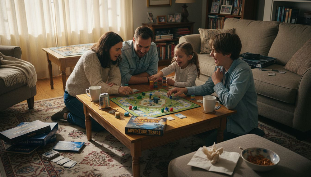 Family playing board game together at home
