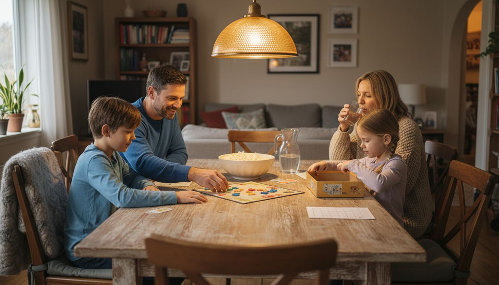 Family preparing to play a board game together