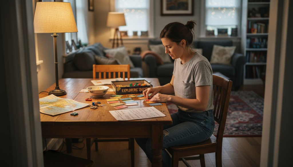 Person preparing geography game materials