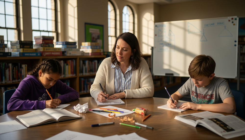 Teacher and students brainstorm educational game ideas