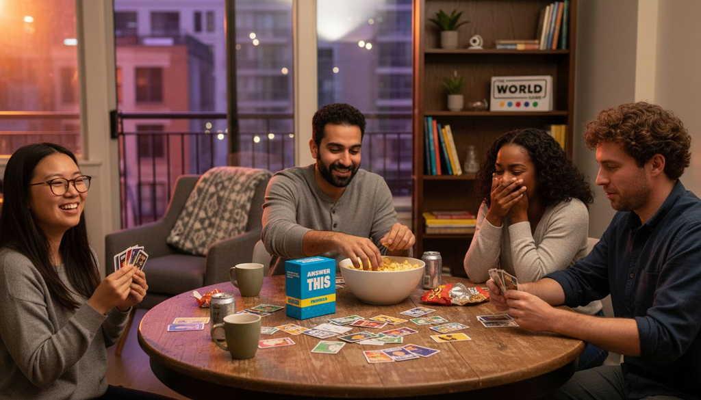 Group playing board game in cozy home
