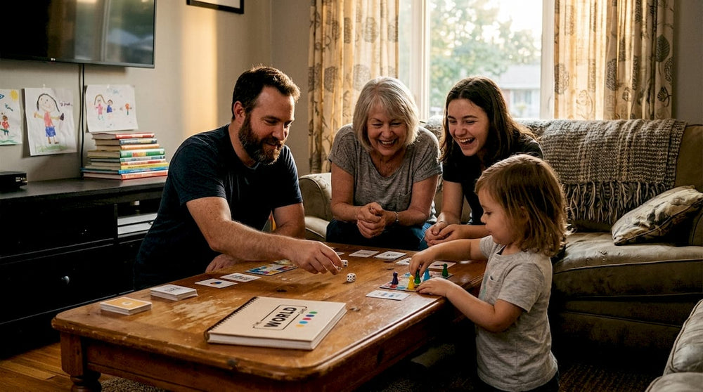 Family playing lively board game together