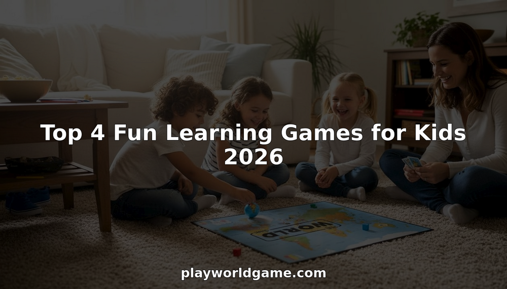 Children and parent playing educational board game together