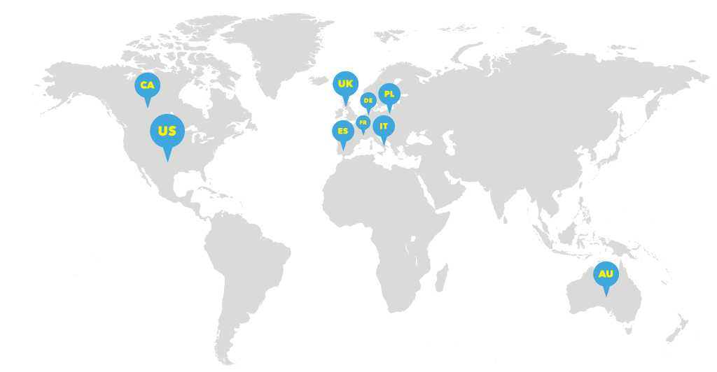 a world map presenting active markets for the world game brand