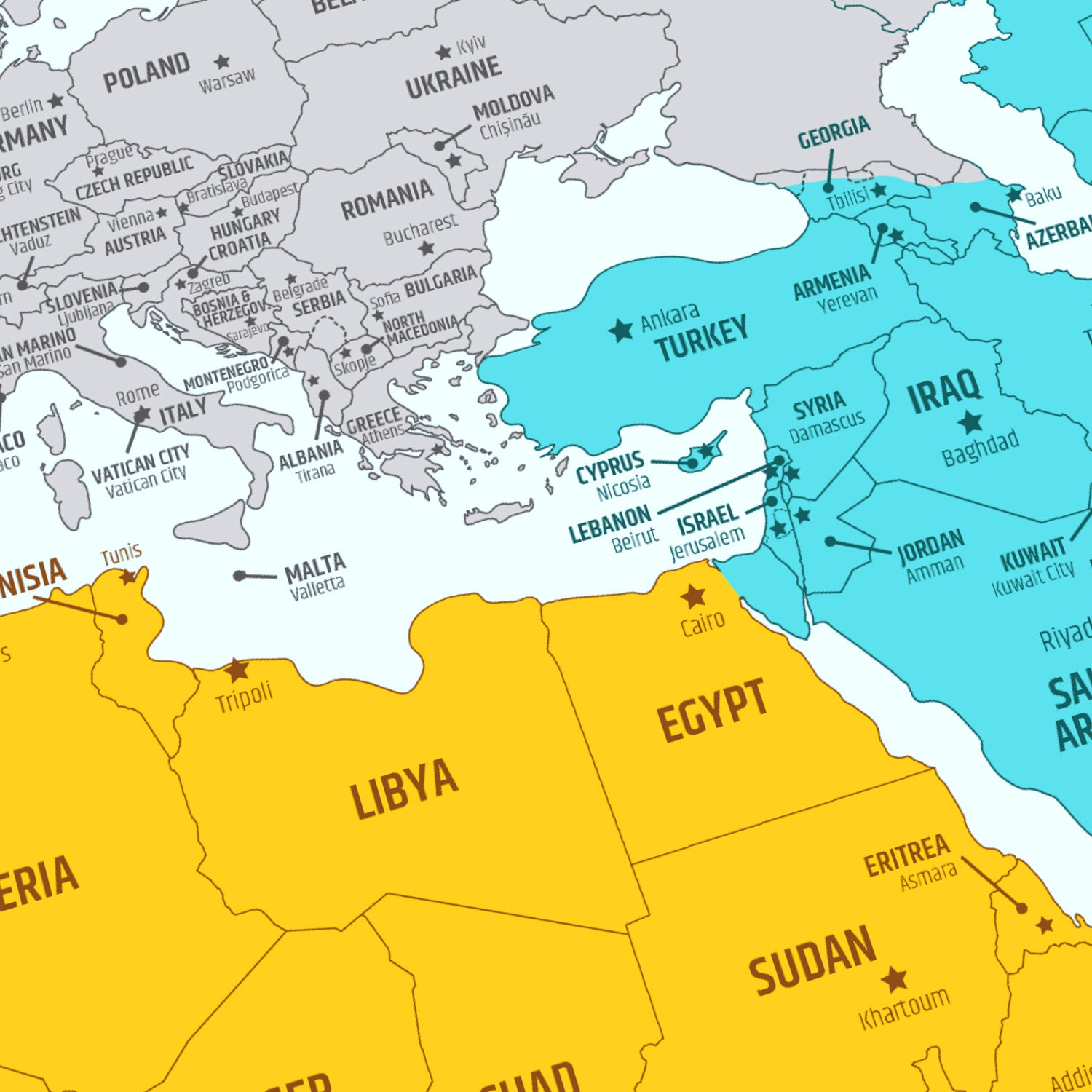 A fun educational giant global geography map instead of an atlas or a political book or globe.