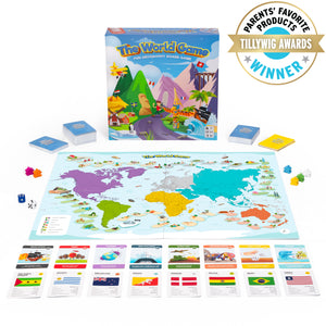 A fun trivia geography card game for 7 year old boys and smart teen children to learn about flags.