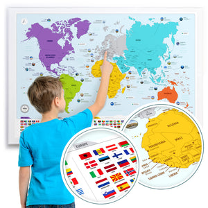 Learn about cities, countries, nations, states, capitals, planet and oceans like in a classroom.