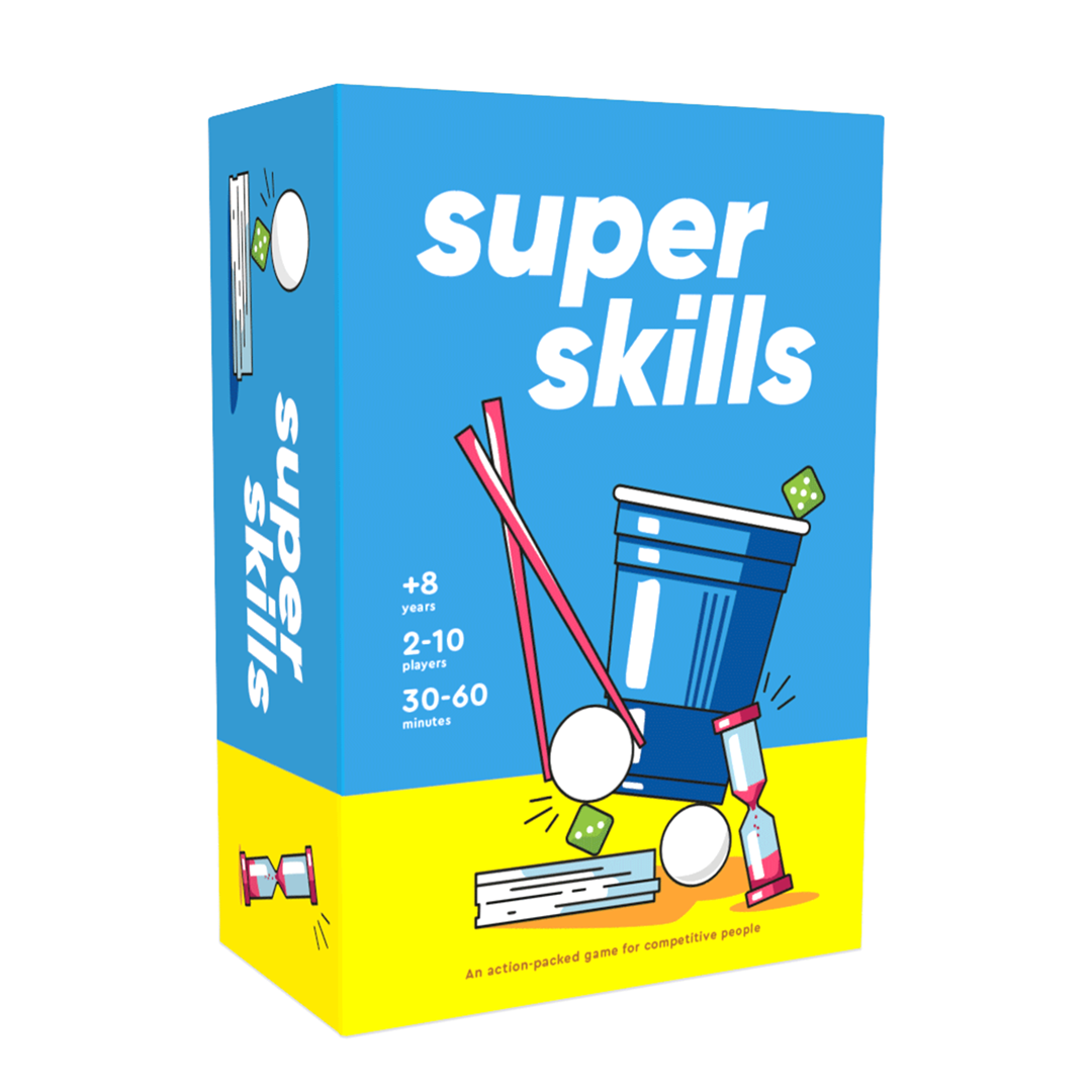 Super skills is an action and challenge activity game for families and fun game nights